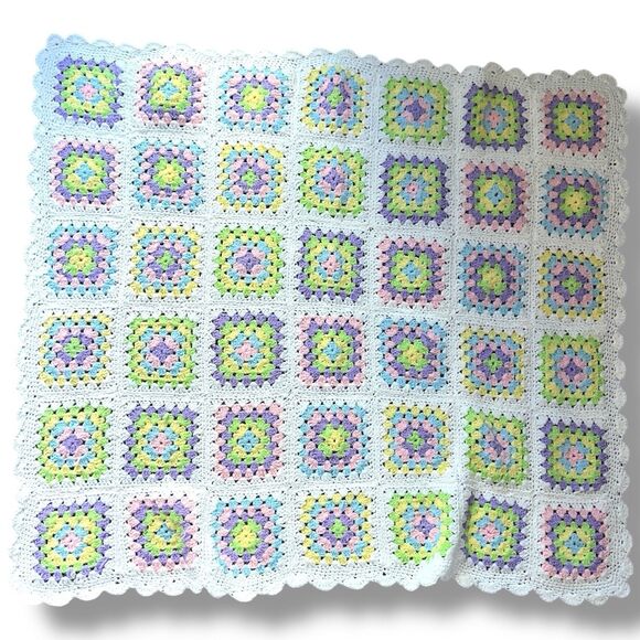 Handmade Crochet Baby Blanket Unisex Pastel Cottagecore Vintage Nursery Swiftie - Picture 7 of 16